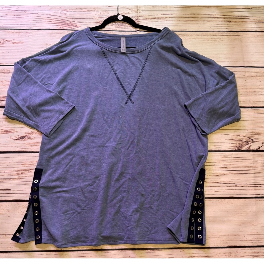 Honeyme Curvy Blue Cold Shoulder Grommet Side Sweatshirt Top XXXL